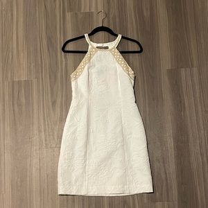 Lilly Pulitzer White and Gold Halter Sheath Dress